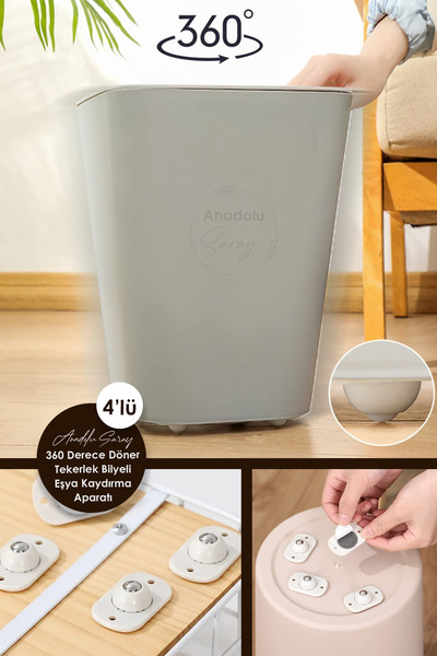 Anadolu Saray 4'lü 360 Derece Döner Tekerlek – Pratik Ev Gereci Yapışkanlı Bi...