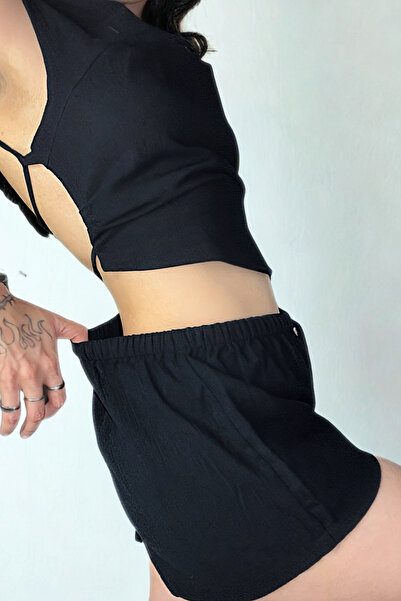 Oment Design Linen Rosa Set - Linen Shorts Blouse Set - Two-Piece Set