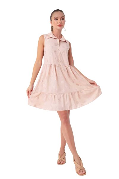 RODEZ Powder Flounce Shirt Collar Mini Dress