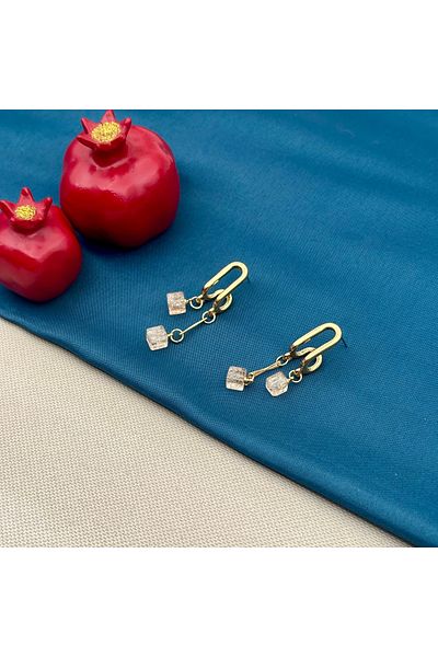 Opia Takı & Aksesuar Gold Cube Bead Dangle Earrings