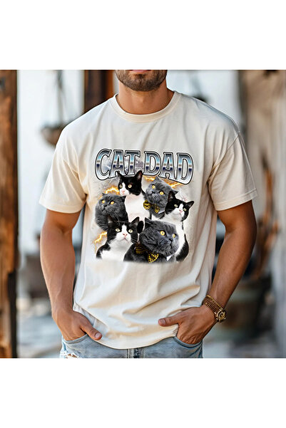 Buddy Store Cat Dad Printed Slim Fit 100% Compact Combed Cotton 100% Cotton Unisex Tshirt