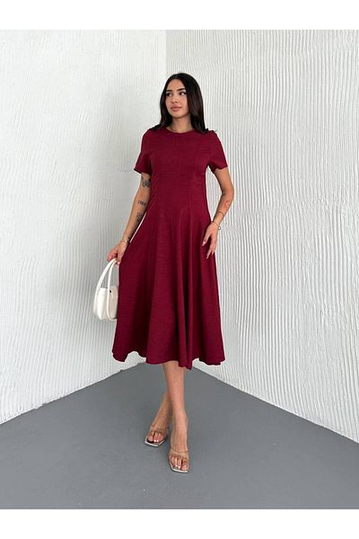 BYKUZEYARAS Summer Short Sleeve Linen Casual Midi Length Basic Dress Suitable for Daily Use