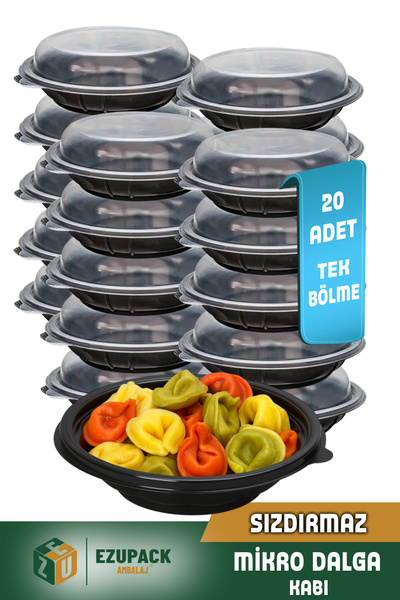 Ezupack 20 Adet SIZDIRMAZ Tek Göz Yuvarlak Paket Servis Yemek Kabı Mikrodalga...