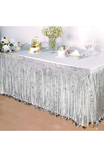 NW NessiWorld تنورة طاولة نسي وورلد فضية معدنية مقاس 275×75 سم – ذاتية اللصق