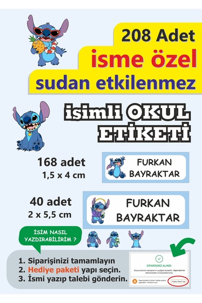 LİPYOS Okul Etiketi Kalem Defter Etiketi Kişiye Özel İsim Yazılabilen Etiket ...