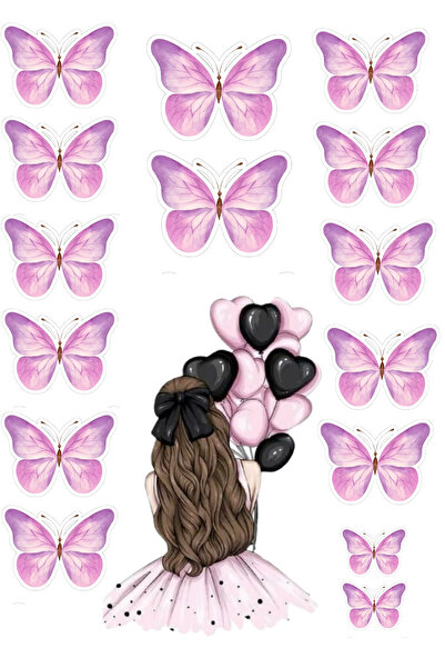 BatıDoğu Kelebek ve Kız Yenilebilir Cupcake ve Pasta Resim Baskı