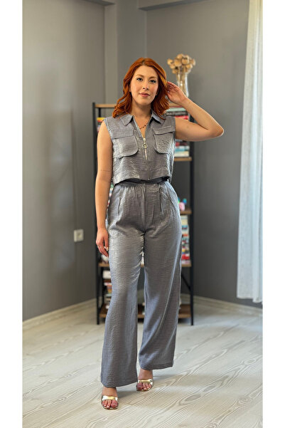 Lanuars Gri Gjen Fermuarlı Takım