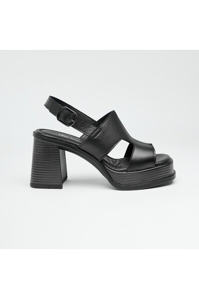 derinet Günlük Hakiki Deri Topuklu Kadın Sandalet
