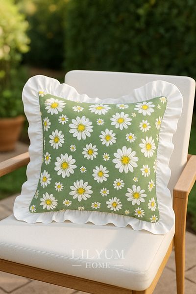 LILYUM Digital Printed White Ruffle Throw Pillow Case – 43X43 cm (1 Pc)