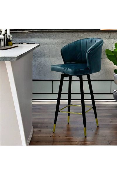 Al Saada Home Dark Gray Swivel Velvet Bar Chair 104 x 50 x 42 cm