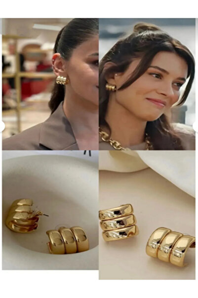 Çelik GOLD 3 SIRA GÖRÜNÜMLÜ HALKA KÜPE