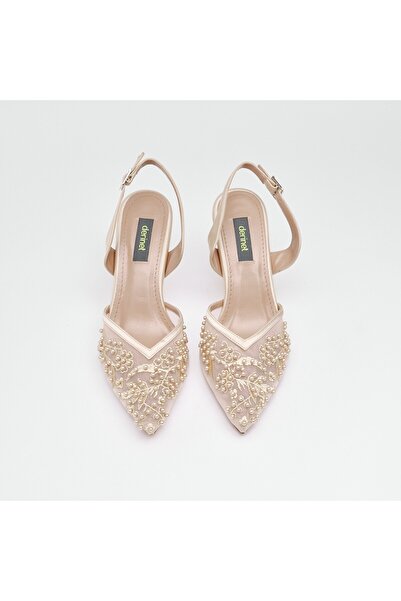 derinet Kısa Topuk Boncuk Aksesuarlı Kadın Abiye Ayakkabı