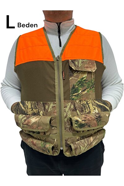 UYĞURCA L Beden Turuncu Omuzlu Meşe Desen Avcı Yeleği - 30 Fişek Kapasiteli -...