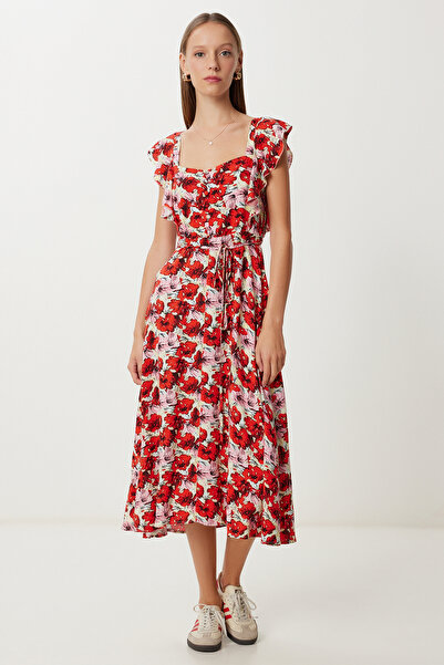 Lovelyİstanbul Καλοκαιρινό φόρεμα βισκόζης με σχέδιο LFG0127 ΚΟΚΚΙΝΟ