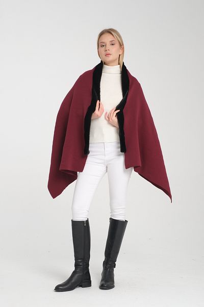 T Crazy T- Crazy Knitwear Fur Detailed Solid Color Knitwear Shoulder Shawl, Winter Soft Textured Knitwear Knitted Shoulder Shawl