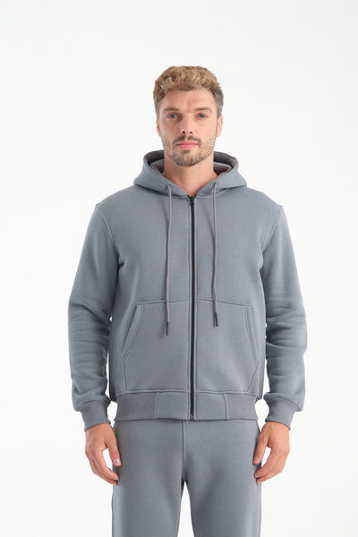 kaphone 10 Erkek Pamulu 3 İplik İçi Polarlı Tam Fermuar Kapüşonlu Eşofman Takımı