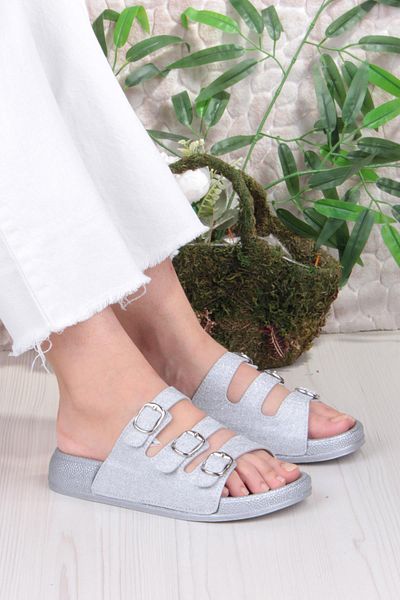 fort 100403 Pienn Anatomical Flexible Comfortable Glitter Printed Three Buckle Women's Slippers