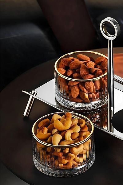 ÖzSa Home وعاء حلوى من قطعتين من Anes مع مقبض تقديم تقديم من الفولاذ المقاوم للصدأ 18/10 وعاء Elysia وعاء مربى