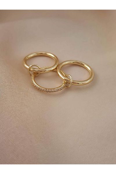 Eva Takı Store Multi 3 Model Zircon Stone Silver Gold Color Ring
