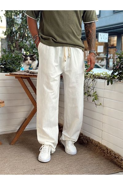 manch collection Baggy Linen Trousers White