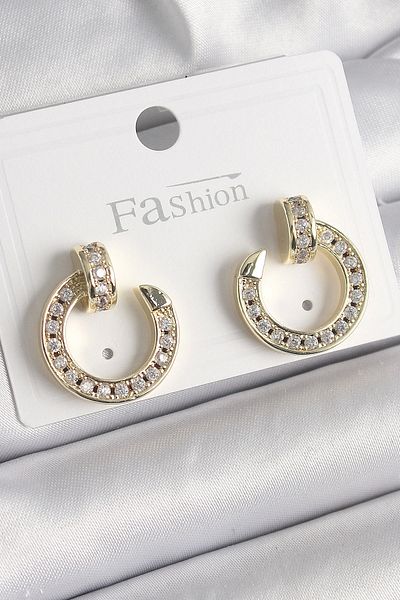 ALFA AKSESUAR 03 Brass Gold Color Zircon Stone Nail Ring Model Women's Earrings - Tj-Bkp9846
