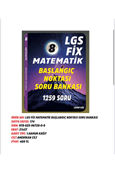 LEVENT İÇÖZ YAYINLARI LGS Fix matematik başlangıç noktası soru bankası- 174 s...