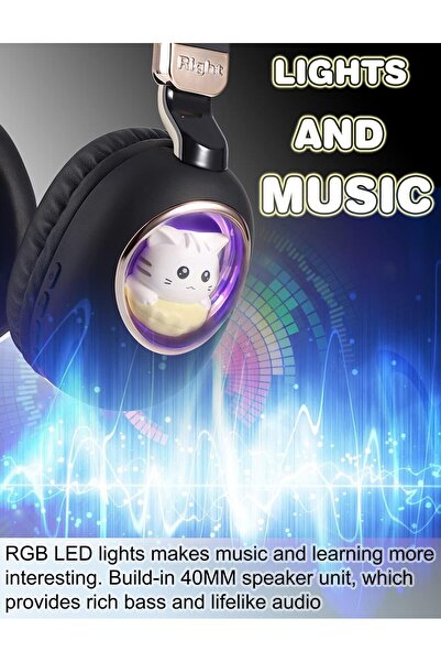 GENERAL Kids Wireless Headphones, Over-Ear Bluetooth Headphones with Colorful LED Lights in Cute Cat Shape