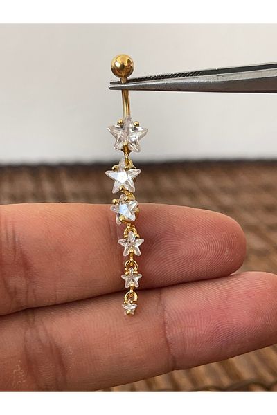 Rupen Kraft 316 L Surgical Steel Star Cut Zircon Shiny Stone Navel Piercing