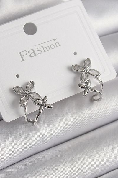 ALFA AKSESUAR 03 Brass Silver Color Zircon Stone 2-Piece Flower Model Women's Earrings - Tj-Bkp9962