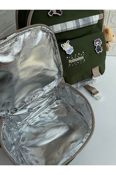 RKY SERENITY Relaxion Waterproof Fabric Korean Style Backpack Thermal Lunchbox and Pen Holder Set of Three