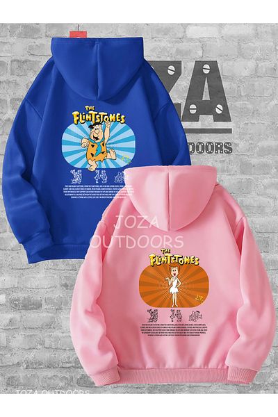 Jobia Outdoors Unisex Fred Flintstone Vilma Printed Lover Couple Combination Design Hooded Sweatshirt Set of 2