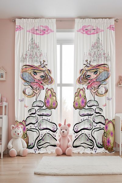 EVPANYA Gold Princess Patterned Children's Baby Room Background Curtain (Single Wing Pricing)