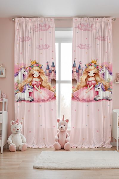 EVPANYA Unicorn Princess Patterned Children's Baby Room Background Curtain (Single Wing Pricing)