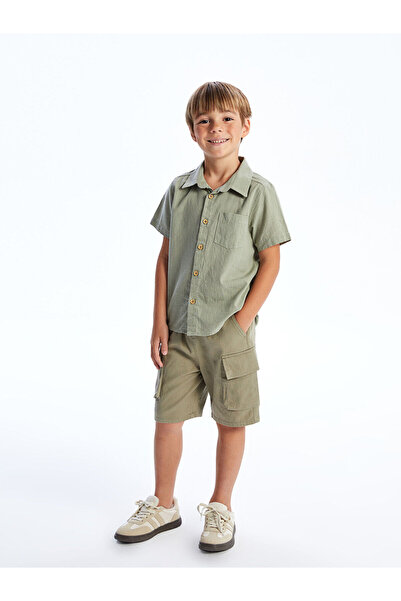 LC Waikiki Nevavm Boys' Gabardine Shorts with Elastic Waist and Contrast Trim