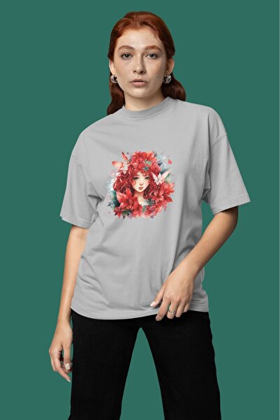 ArtYus تي شيرت بناتي/نسائي ذو شعر أحمر وطباعة نقل وياقة دائرية وأكمام قصيرة