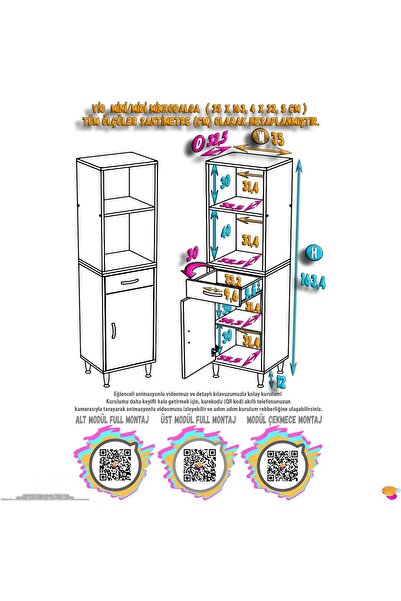 Modilayn VİO Fırın Dolabı (35x163,4x32.5 cm) Çekmeceli Kapaklı Mini/Midi Mikrodalga Mutfak Dolabı