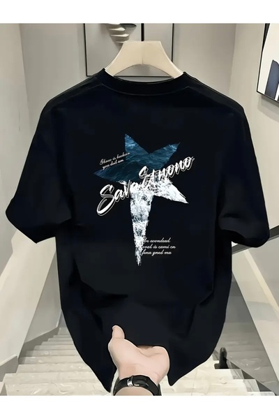 FUFLUNS TRICOU OVERSIZE CU GULER ROTUND CU IMPRIMEU STELE