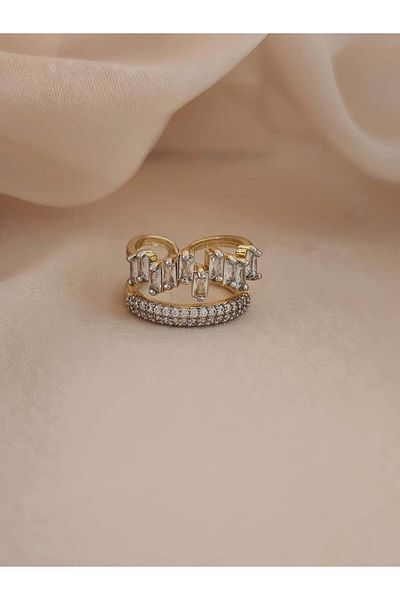 Eva Takı Store Baguette Solitaire Princess Model Joint Cartilage Bone Adjustable Gold Color Ring