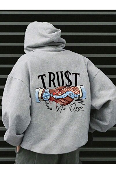 PERISENSE سويت شيرت رجالي رمادي سميك من الصوف الداخلي مطبوع عليه Trust مقاس ك...