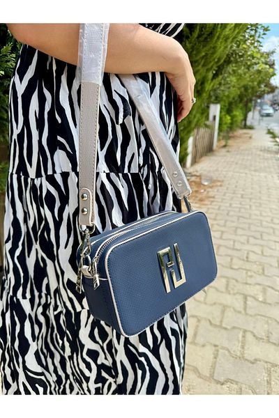 Just Polo Women's Navy Blue Stone Cross Strap 2 Compartment Hand and Shoulder Bag 236016Pc