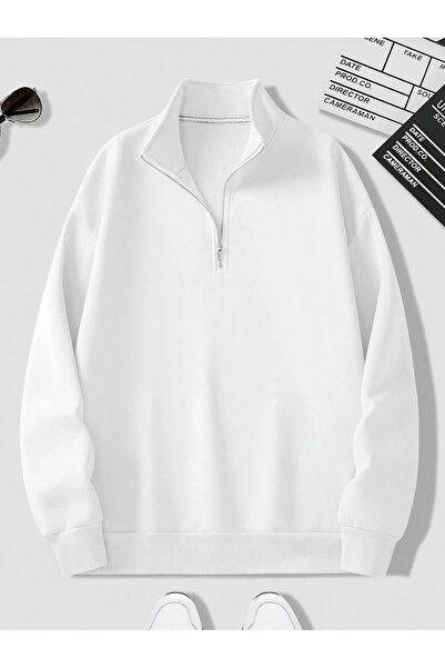 kahire Unisex Stand Collar Half Zipper Oversize Sweatshirt