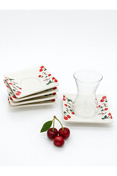 Piatti Naturali مجموعة من 6 قطع من أكواب شاي الكرز - تصميم أنيق مصنوع يدويًا من السيراميك - أطباق شاي الضيافة