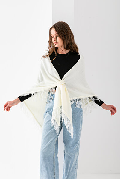 Wega Moda Women's Triangle Tassel Shawl, Stylish Women's Shawl Model with Tassels, Shoulder Shawl, Women's Triangle Shoulder Shawl with Tassels.