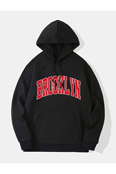 PERISENSE سترة بغطاء رأس مطبوعة باللون الأحمر من بروكلين