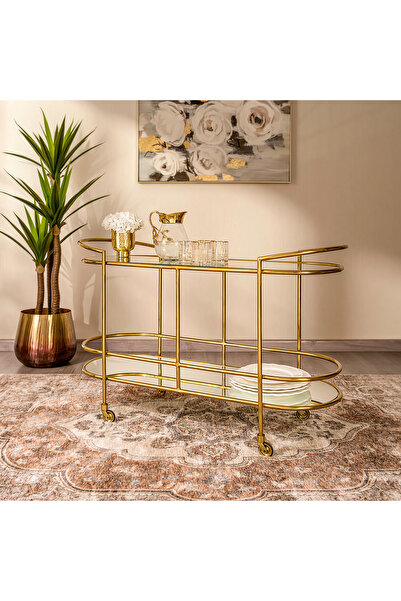 Generic عربة تقديم بوفيه فولاذية ذهبية - 125*46*79 سم