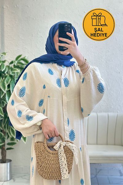 Oxygen Scarfs Tile Border Pattern Dress – Sky Blue