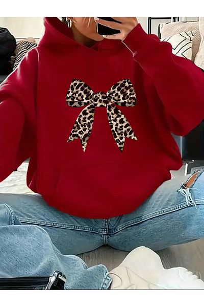 Hunors Sportswear & Company Leopard Ribbon Printed Hooded Sweatshirt