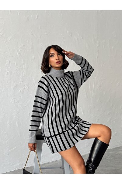 Nosia Women's Turtleneck Striped Knitwear Tunic