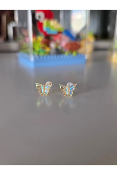 AyShope Antialerjik Şeffaf Uçlu Bioplast Kelebek Desenli Silikon Küpe