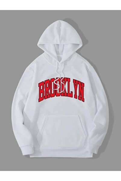 PERISENSE سترة بغطاء رأس مطبوعة باللون الأحمر من بروكلين